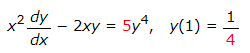 x² dy
dx
2xy = 5y*, y(1) = =
