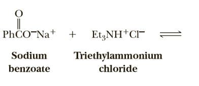 PhCO-Na+ + EtgNH+CI
Sodium
Triethylammonium
benzoate
chloride
