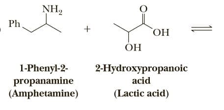 NH2
Ph.
+
ОН
ÓH
1-Phenyl-2-
propanamine
(Amphetamine)
2-Hydroxypropanoic
acid
(Lactic acid)
