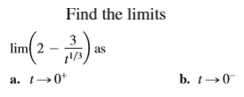 Find the limits
lim(2 -
3
as
1/3
a. t→0*
b. t-0
