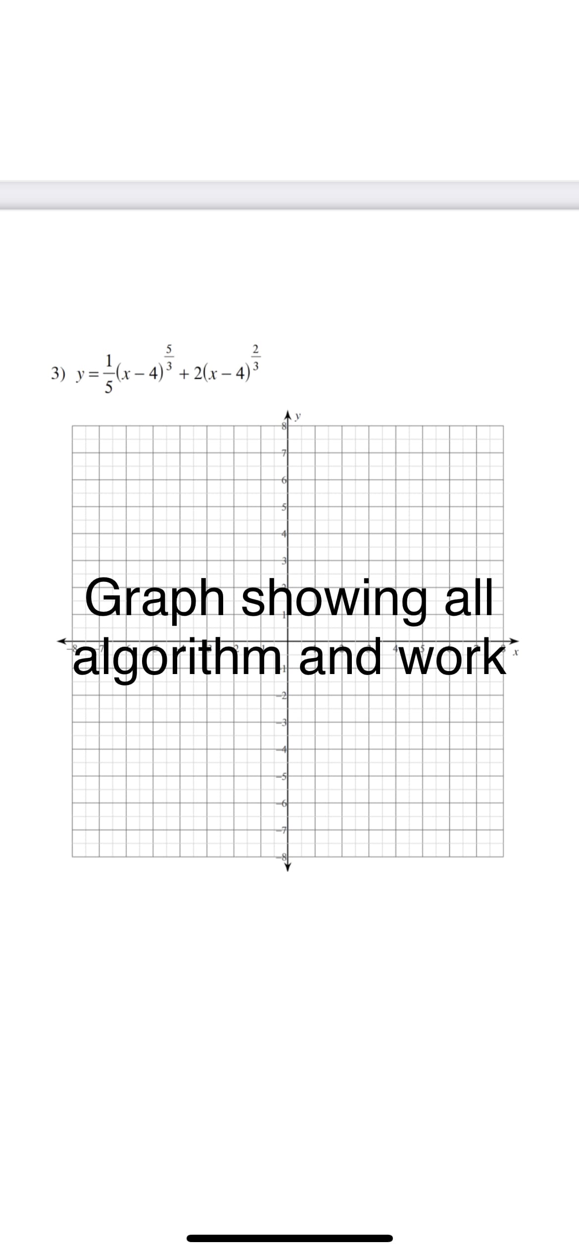 2
3) y=-(x– 4)³ + 2(x – 4)³
y
Graph showing all
algorithm and work
