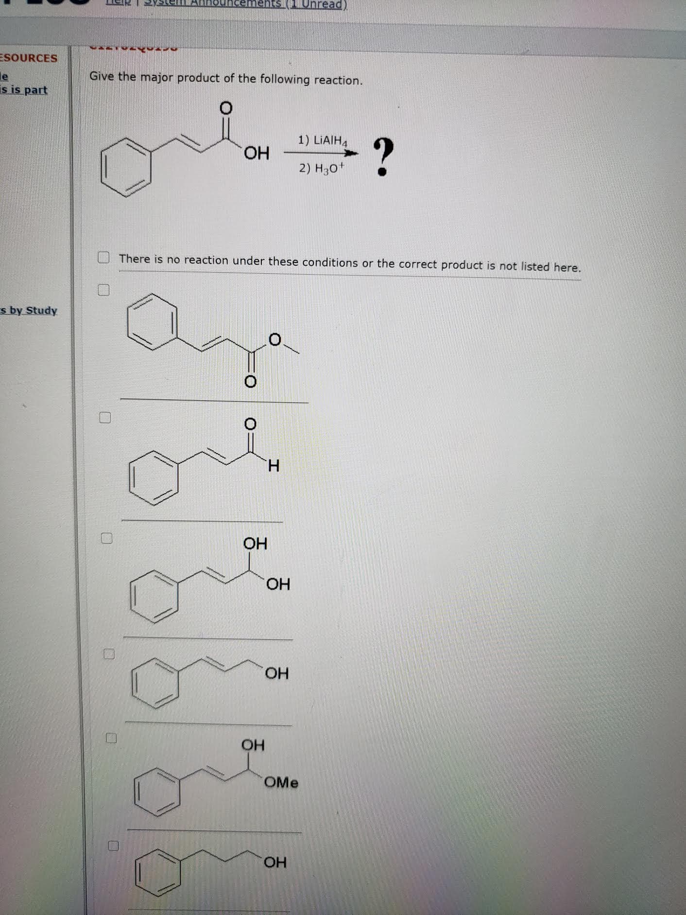Give the major product of the following reaction.
1) LIAIH,
?
HO,
2) H30+
O There is no reaction under these conditions or the correct product is not listed here.
H.
OH
HO.
HO.
OH
OMe
