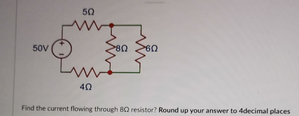 50
50V
Find the current flowing through 82 resistor? Round up your answer to 4decimal places
