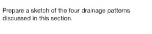 Prepare a sketch of the four drainage patterns
discussed in this section.