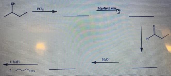 R
OH
1. NaH
OTS
PCI;
Mg/dietil éter,
H₂O