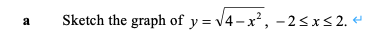 Sketch the graph of y = v4-x², - 2<x<2. +
a
