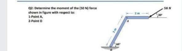 Q2: Determine the moment of the (50 N) force
shown in figure with respect to:
50 N
1-Point A.
2-Point o
