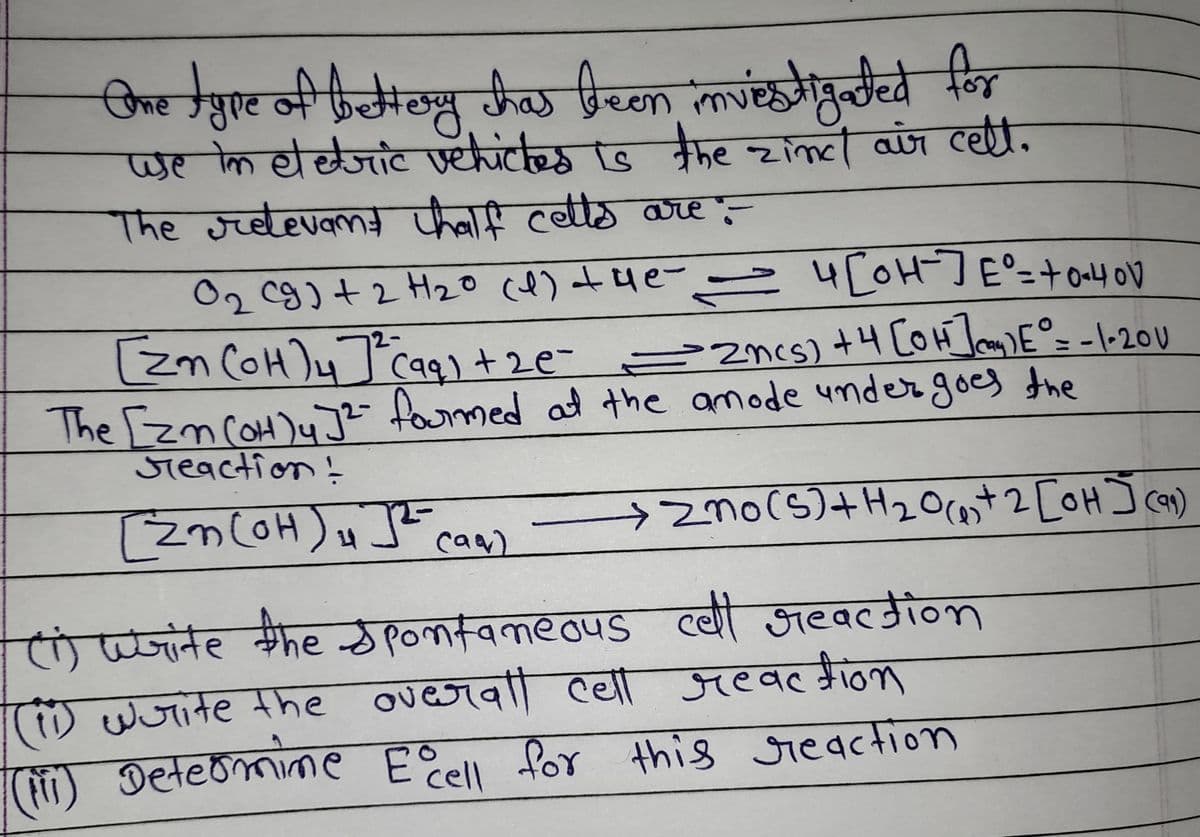 किक शुट भी फमेंक् केळ हिच्क मसंकमेळेळे मियन
प्र लि र्थछजांट एकेवंर S
The Jप्ेevकnn फेaए Cetz mi=
en
केरुर र \me l ait cel.
০2 c৪) + 2 H20 (२) + प ५[oH®]£°-+0-40v
= ५[०५-1E°-+040v
2-
2m (oH)\৭৭) + 2e- 270S) +े 4C@4\nE°=-1-200
Pzncs) tH COHamDE°= -1-20U
The [zmcoH)u]²- famed at the amode umder goes the
Jieaction!
[ 2n(oH) »म
caa)
t Steacdiom
रा ंप्जनिर काट रर०कमवकाट dपड
(9 जानर तफe oveTa एया সरवर मीठक
তसवलाnल
) 9सe0mne e?cा Aor +nis गCवता०nा
