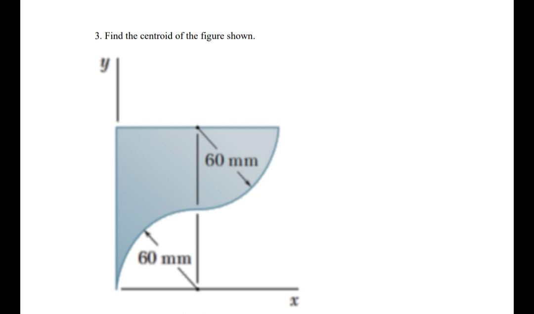 3. Find the centroid of the figure shown.
y
60 mm
60 mm
x