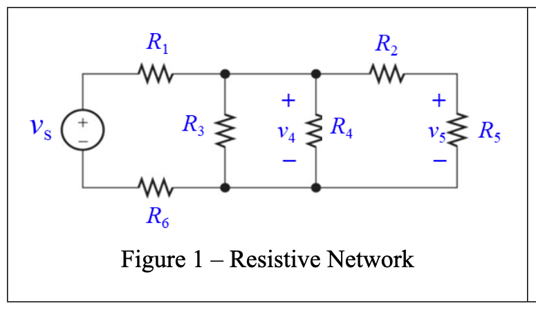 Vs
+
R₁
www
R3
www
++
W
RA
R₂
www
www
R6
Figure 1 Resistive Network
+
NS
R5