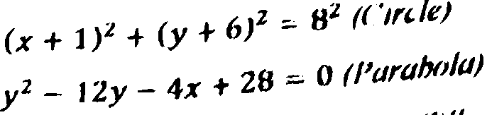 (x + 1)2 + (y + 6)2 = 82 (('irle)
yt - 12y - 4x + 28 = 0 (l'uraholu)
