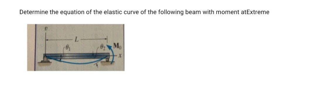 Determine the equation of the elastic curve of the following beam with moment atExtreme
0 Mo
