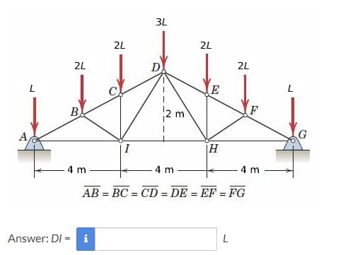 A
2L
B
Answer: DI =
-4 m
2L
I
3L
D
m
2L
4 m
E
H
4 m
AB=BC=CD=DE = EF = FG
2L
L