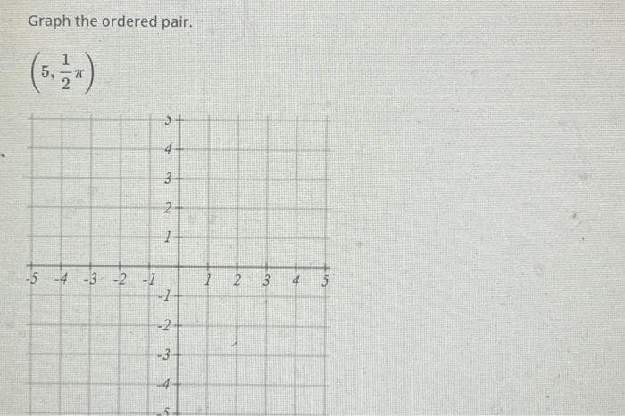 Graph the ordered pair.
-5 -4 -3 -2 -1
e
4
3
2
1
1
-2
-3
-4
1 2 3
4
5