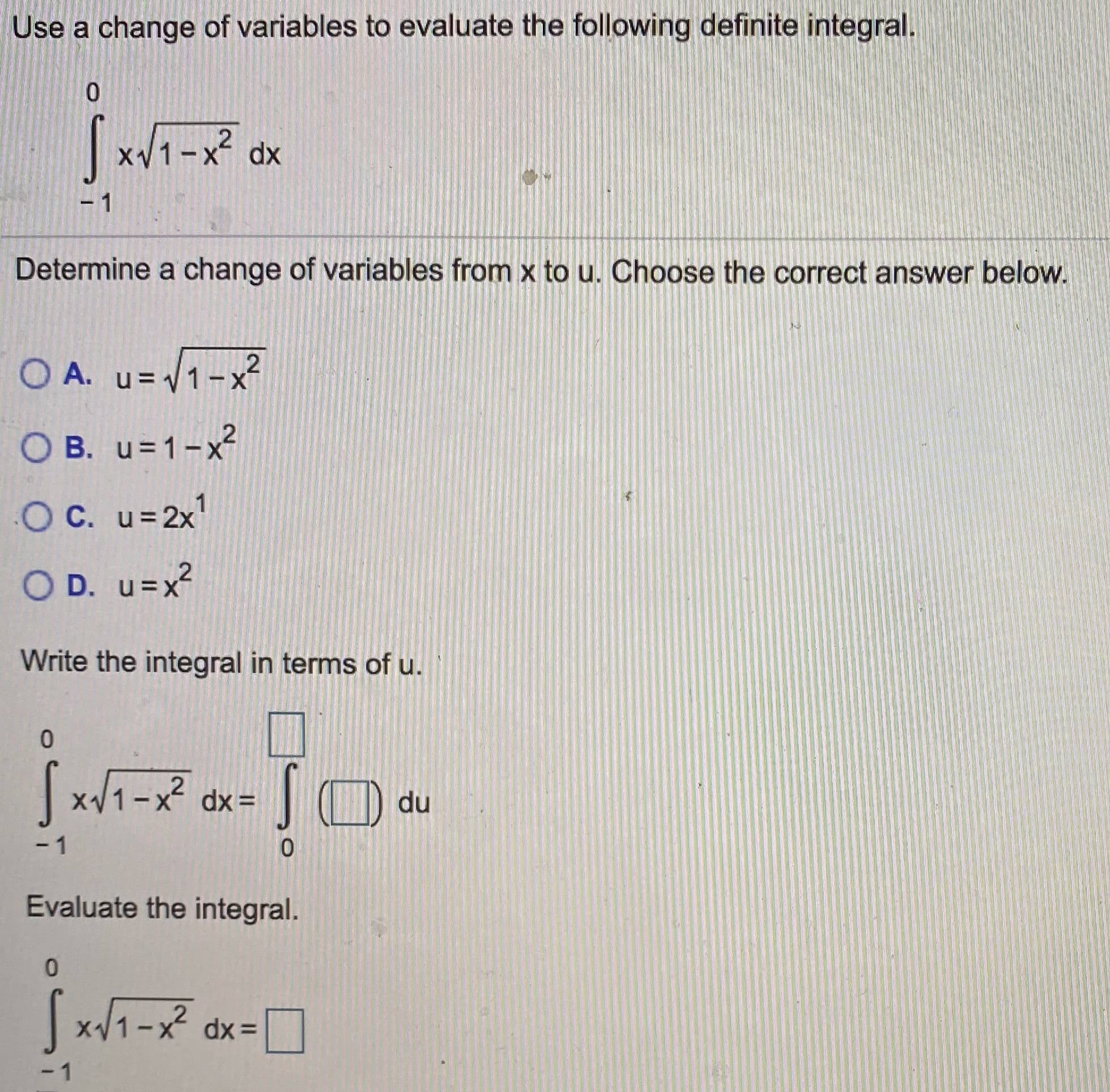 Use a change of variables to evaluate the following definite integral.
.2
XV
- 1
|
