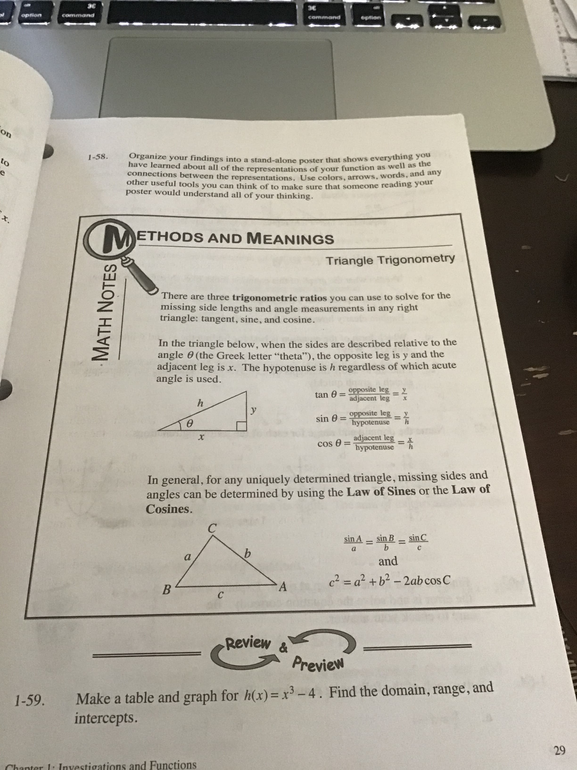 Make a table and graph for h(x)= x³ -4. Find the domain, range, and
intercepts.
