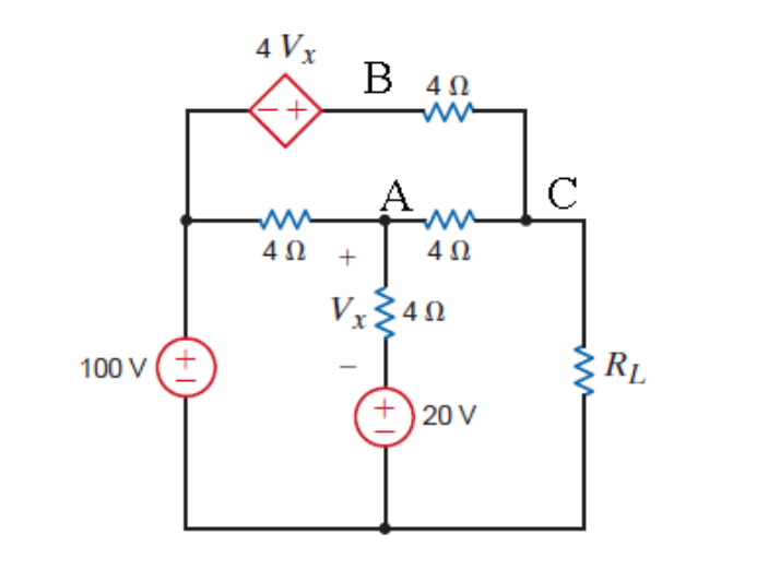 4 Vx
B 40
A
C
4Ω
4Ω
+
Vx 40
RL
100 v(+
20 V
ww
