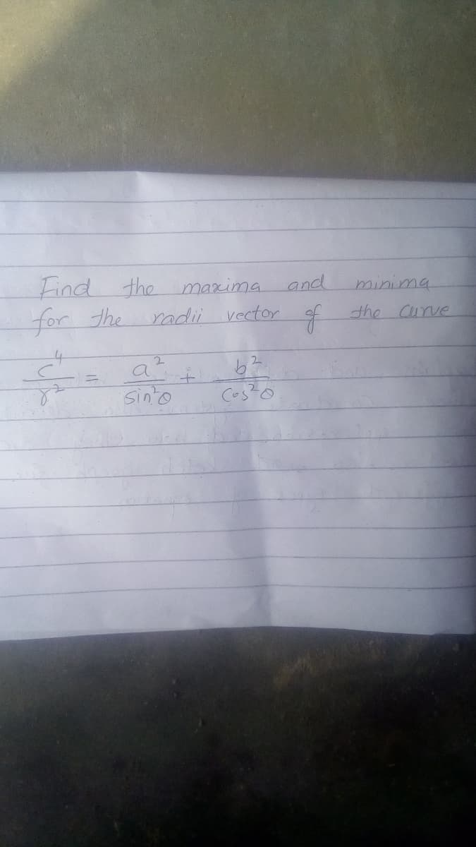 Find the maxima and
for the
minima
radii vector
the Curve
2.
sin'o
Cos?o
