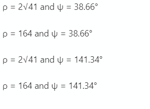 p = 2v41 and y = 38.66°
p = 164 and y = 38.66°
p = 2v41 and y = 141.34°
p = 164 and y = 141.34°
