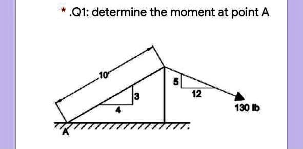 Q1: determine the moment at point A
10
5
12
130 Ib
