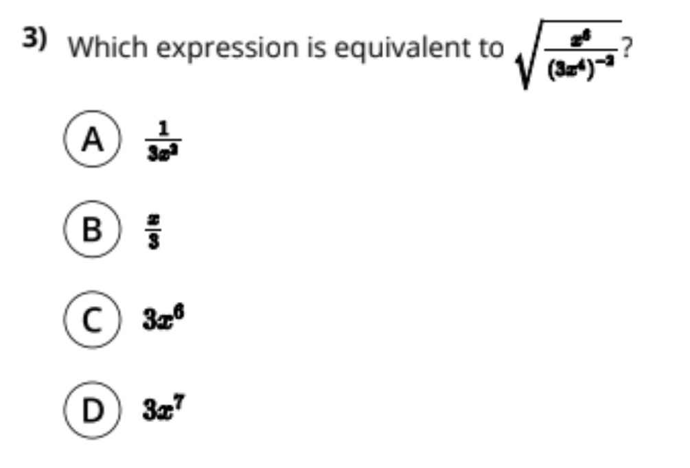 3) Which expression is equivalent to
A
B
C) 36
D) 37
