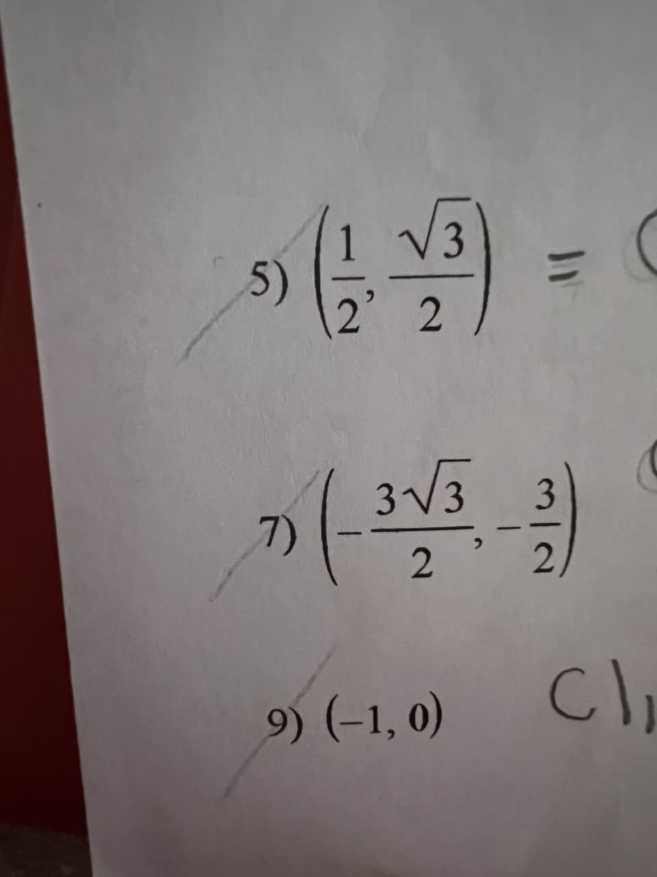 5)
√3
2 2
=
33 3
2 '
2
C)₁
7)
9) (-1,0)