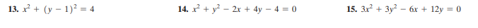 13. x + (y – 1)? = 4
14. x? + y – 2x + 4y – 4 = 0
15. 3x? + 3y? – 6x + 12y = 0
