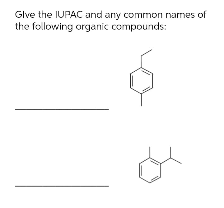 Glve the IUPAC and any common names of
the following organic compounds:
