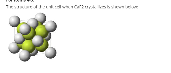 The structure of the unit cell when CaF2 crystallizes is shown below:
