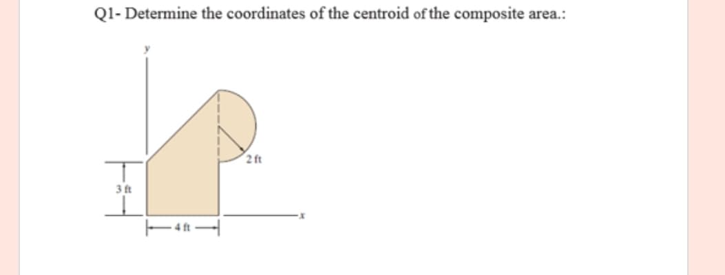 Q1- Determine the coordinates of the centroid of the composite area.:
2 ft
3 ft
