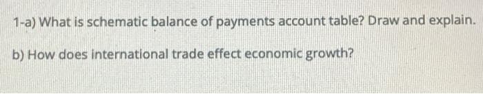 1-a) What is schematic balance of payments account table? Draw and explain.
b) How does international trade effect economic growth?
