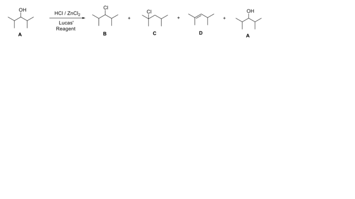 OH
OH
HCI / ZnCl2
Lucas'
Reagent
B
D
A
