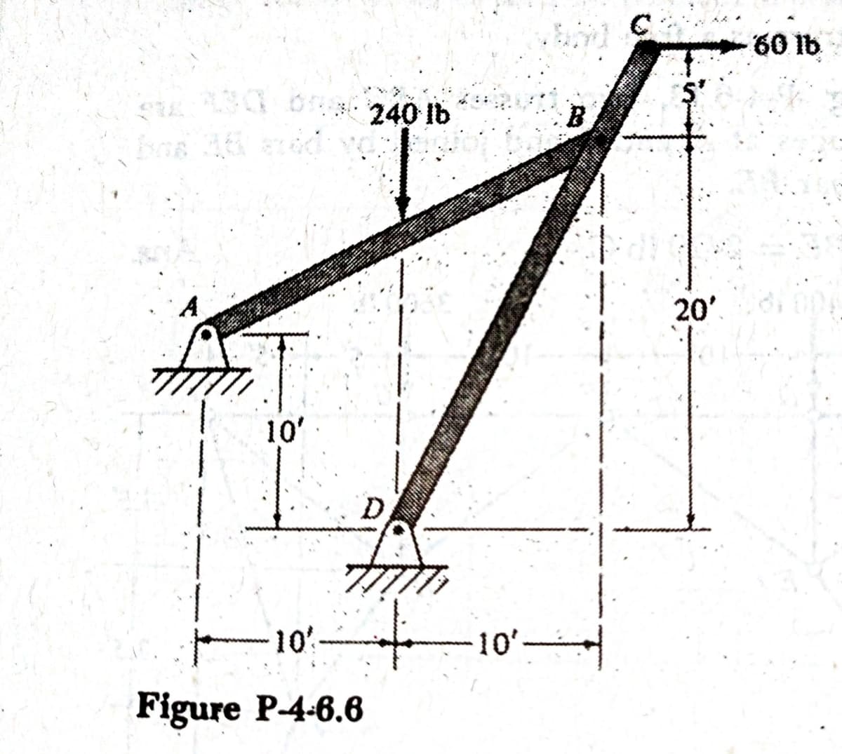 60 lb
AS O 240 Ib
B.
A
20'
10'
D,
10'
10'
Figure P-4-6.6
