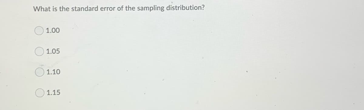 What is the standard error of the sampling distribution?
1.00
1.05
1.10
1.15
