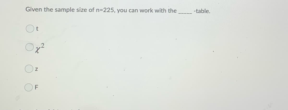 Given the sample size of n=225, you can work with the
-table.
F
