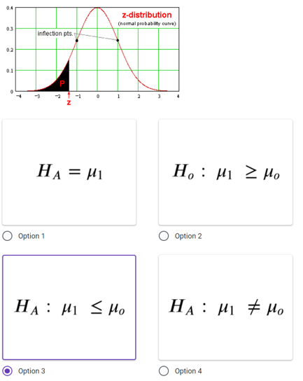 0.4
z-distribution
(nomal probability curve)
03
inflection pts.
02
0.1
1
HA = H1
H. : µi 2 Ho
Option 1
Option 2
HA: Hi < H.
HA : µi # Ho
Option 3
Option 4
