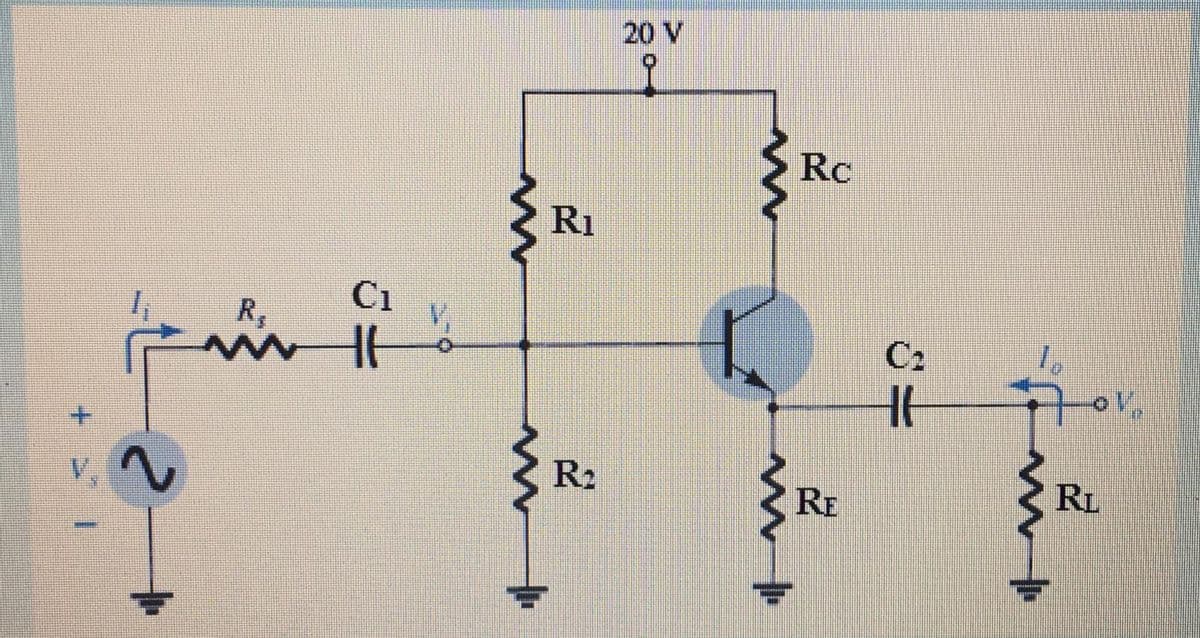 20 V
Rc
R1
C1
Rs
C2
oV,
V,
R2
RE
RL
