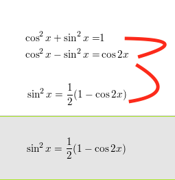 cos r + sin? r =1
cos r – sin? r =cos 2r
sin? r = (1– cos 2.r)
sin? r = (1 – cos 2x)
(1 – cos 2r)
