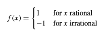 for x rational
f(x) =
for x irrational
