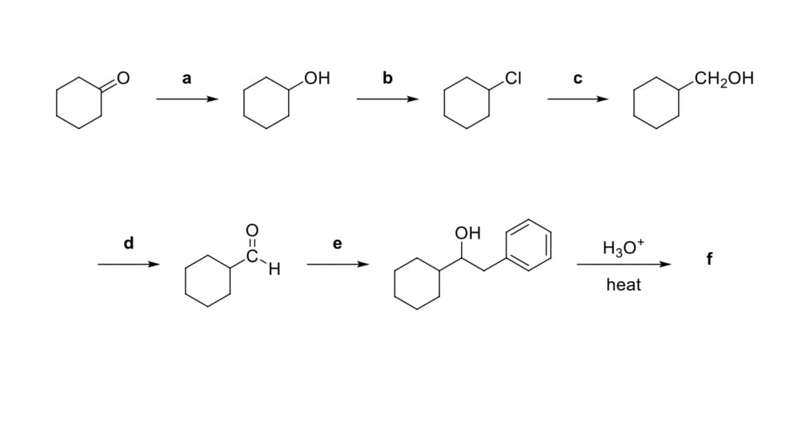 d
a
Н
ОН
b
ОН
CI
C
H30+
heat
_CH2OH
f