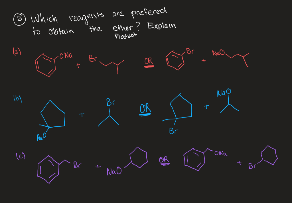 3)
Which reagents
are prefered
to obtain
ether? Explain
Product
the
la)
-ONa
Br
Br
NaO,
OR
(6)
Br
Nao
OR
Na O
Br
(c)
ONa
Br
OR
NaO
Br

