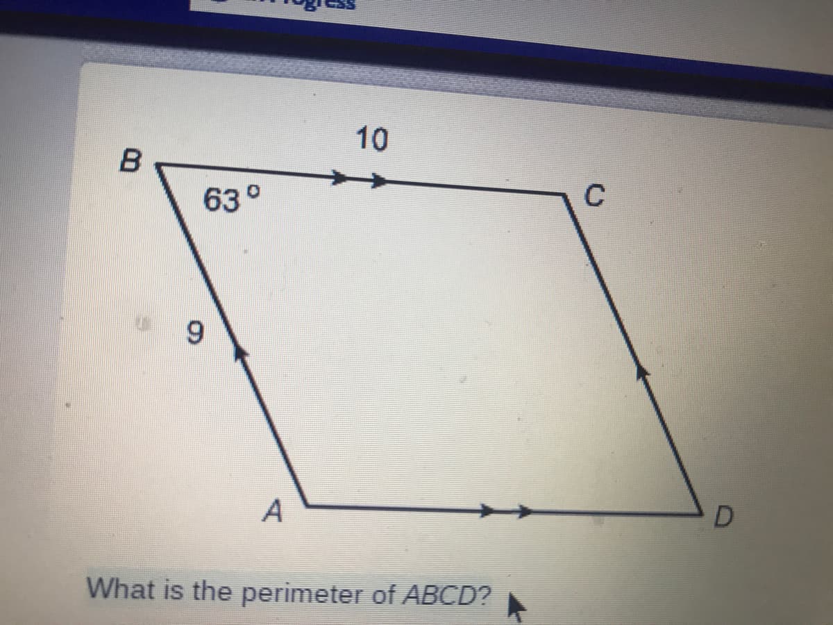 10
C
63°
9.
A
D
What is the perimeter of ABCD?
