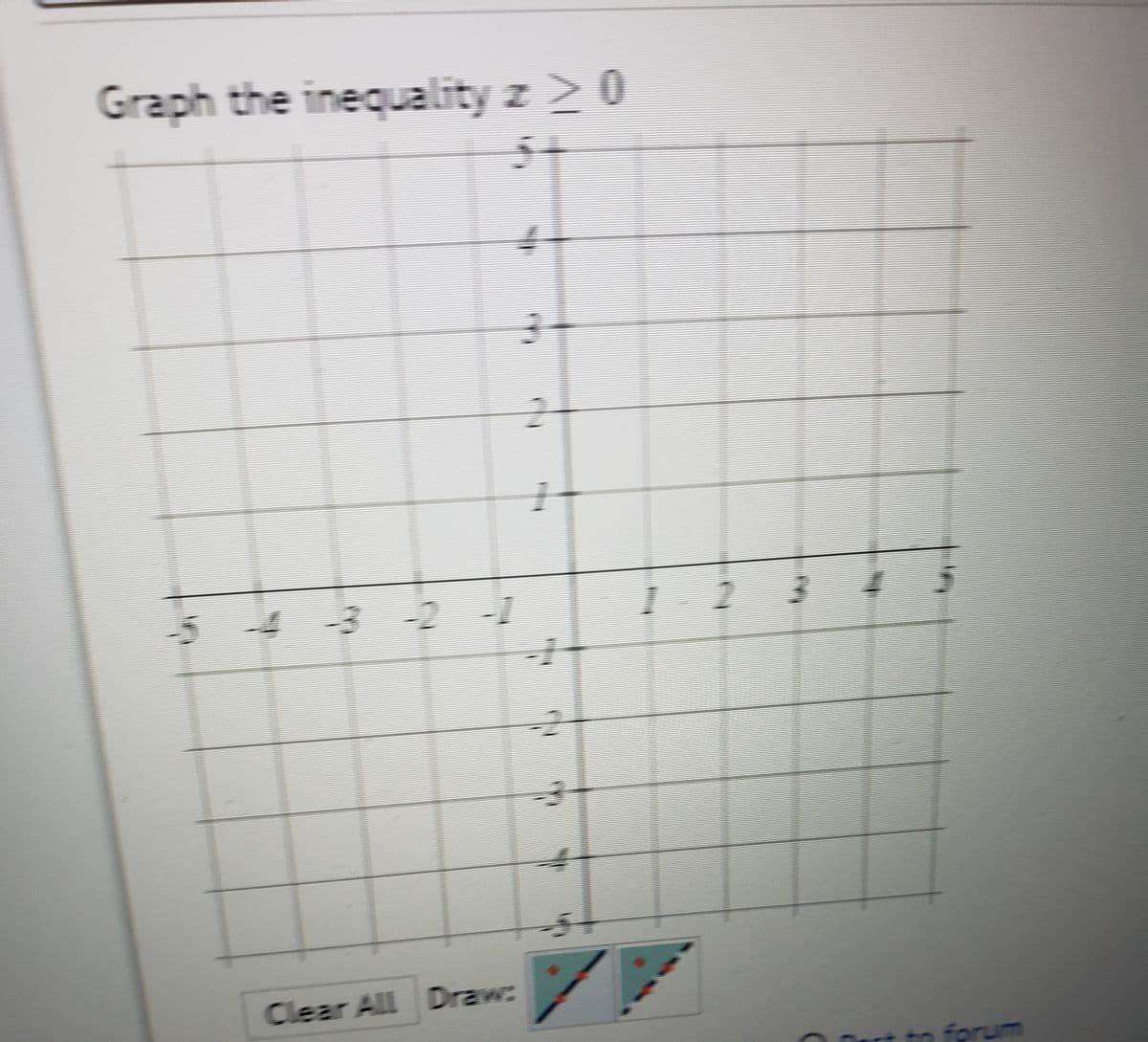 Graph the inequality z 20
5+
Clear All Draw:
ort to forum
