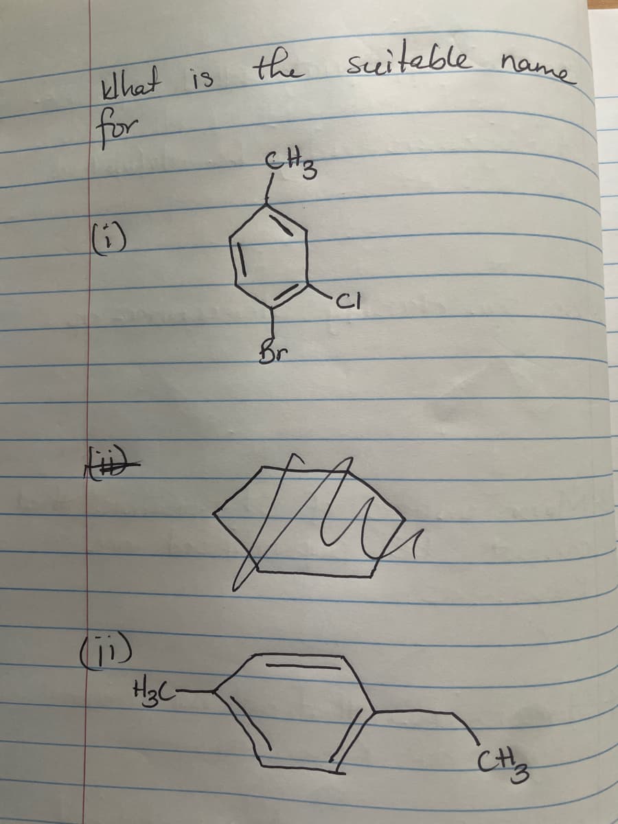 What is
for
(1)
(11)
H₂C
the suitable
CH 3
Br
CI
name
CH3