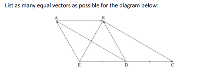 List as many equal vectors as possible for the diagram below:
A
B
D
E
с
