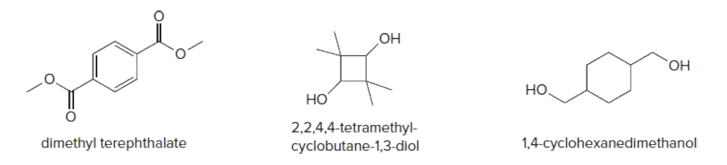 Он
ОН
но.
Но
dimethyl terephthalate
2,2,4,4-tetramethyl-
cyclobutane-1,3-diol
1,4-cyclohexanedimethanol
