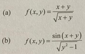 (a)
(b)
x + y
f(x,y) = √√x + y
f(x, y) =
sin (x + y)
√y²-1