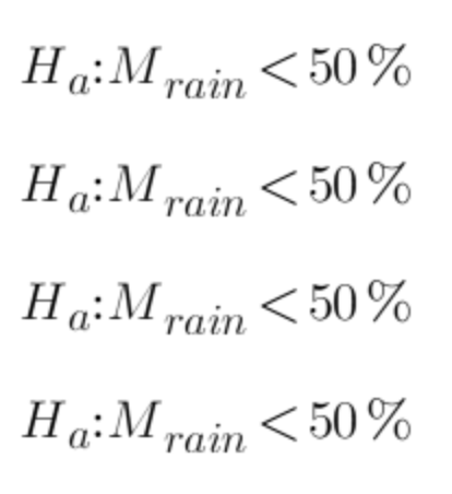 H
a:M rain
< 50%
Ha:M rain
< 50%
Н
На:Мгаin < 50%
На:Мгаin
Ha: M rain
< 50%

