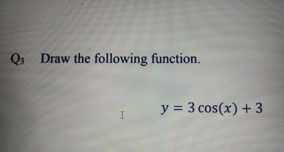 Q3
Draw the following function.
y = 3 cos(x) + 3
