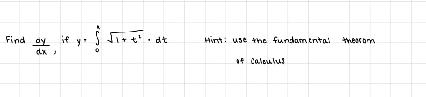 S Jitt'• dt
Hint: use +he fundam ental
theorom
Find dy if y=
dx
of Calculus
